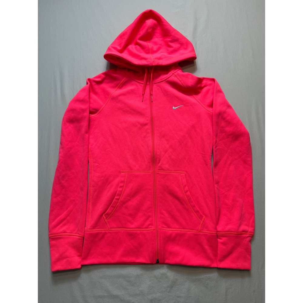 Nike Therma-FIT Full Zip Hoodie Neon Pink Fleece Jacket Womens XS‎ Thumbholes